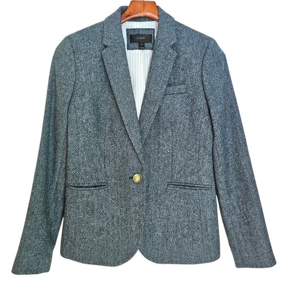 J. Crew Blue Herringbone Tweed Campbell Moon Wool Preppy Academia Blazer Jacket - Picture 4 of 10